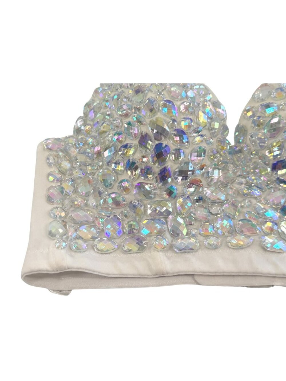 SPARKLY Faceted Crystal Embellished White Bralette Bra Top Adjustable 34/75 - Picture 6 of 14